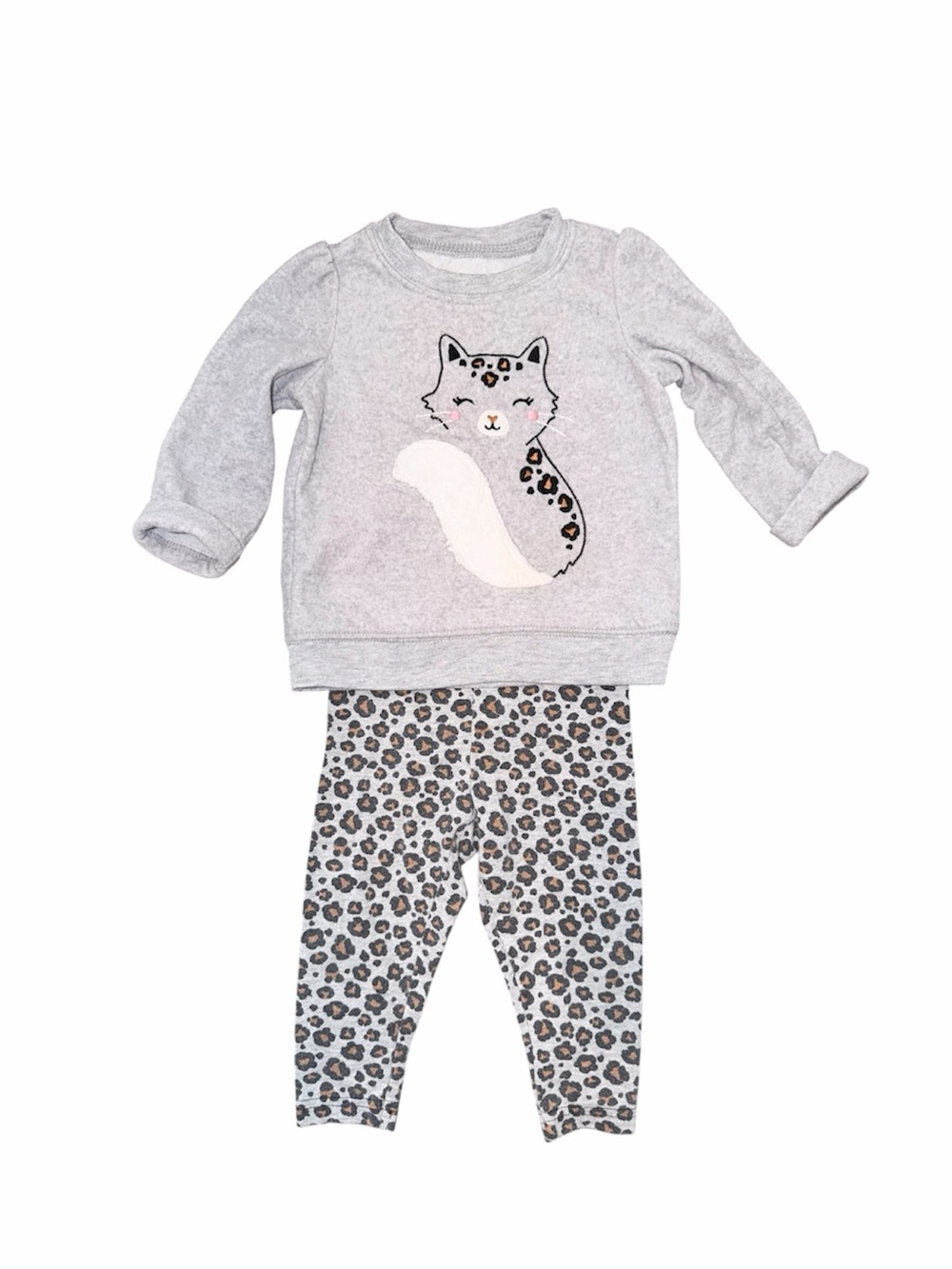 Child of Mine by Carters Baby Girl Leopard Cat Sweatshirt Leggings Set 12 Months